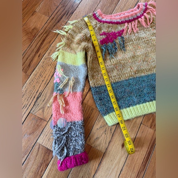 Anthropologie Fringed Colorblock Sweater Women’s Size Small Crew Neck Pullover - Picture 13 of 13